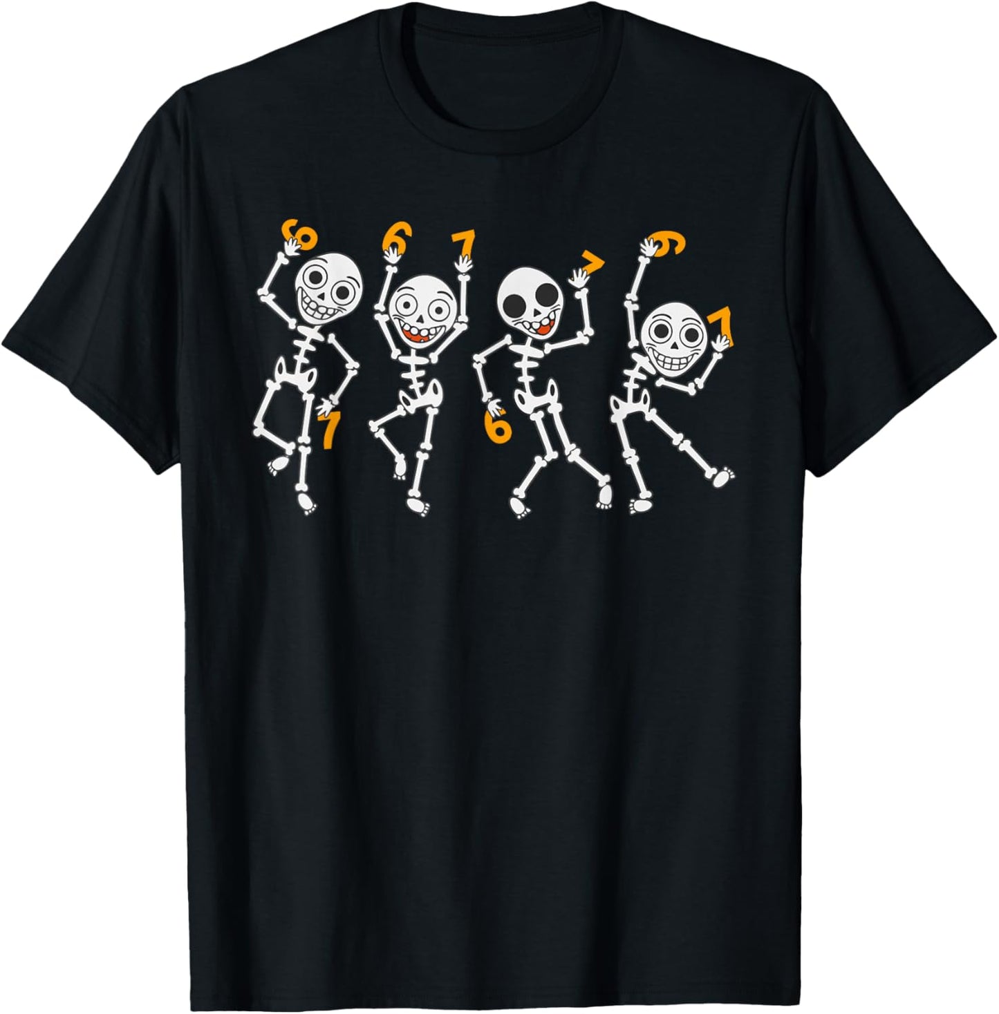 Six Seven 67 Meme Funny Halloween Dancing Skeleton Women Men T-Shirt - T-Shirt | Black