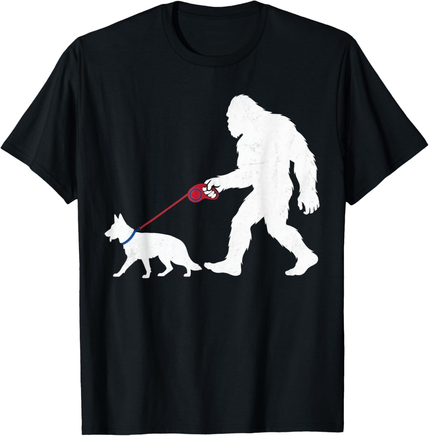 Retro Bigfoot Walking German Shepherd Dog Funny Sasquatch T-Shirt - T-Shirt | Black