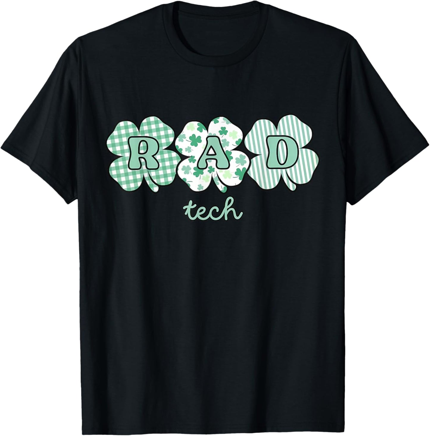 Retro Checked Shamrock RAD Tech St Patrick's Day X-ray Tech T-Shirt - T-Shirt | Black