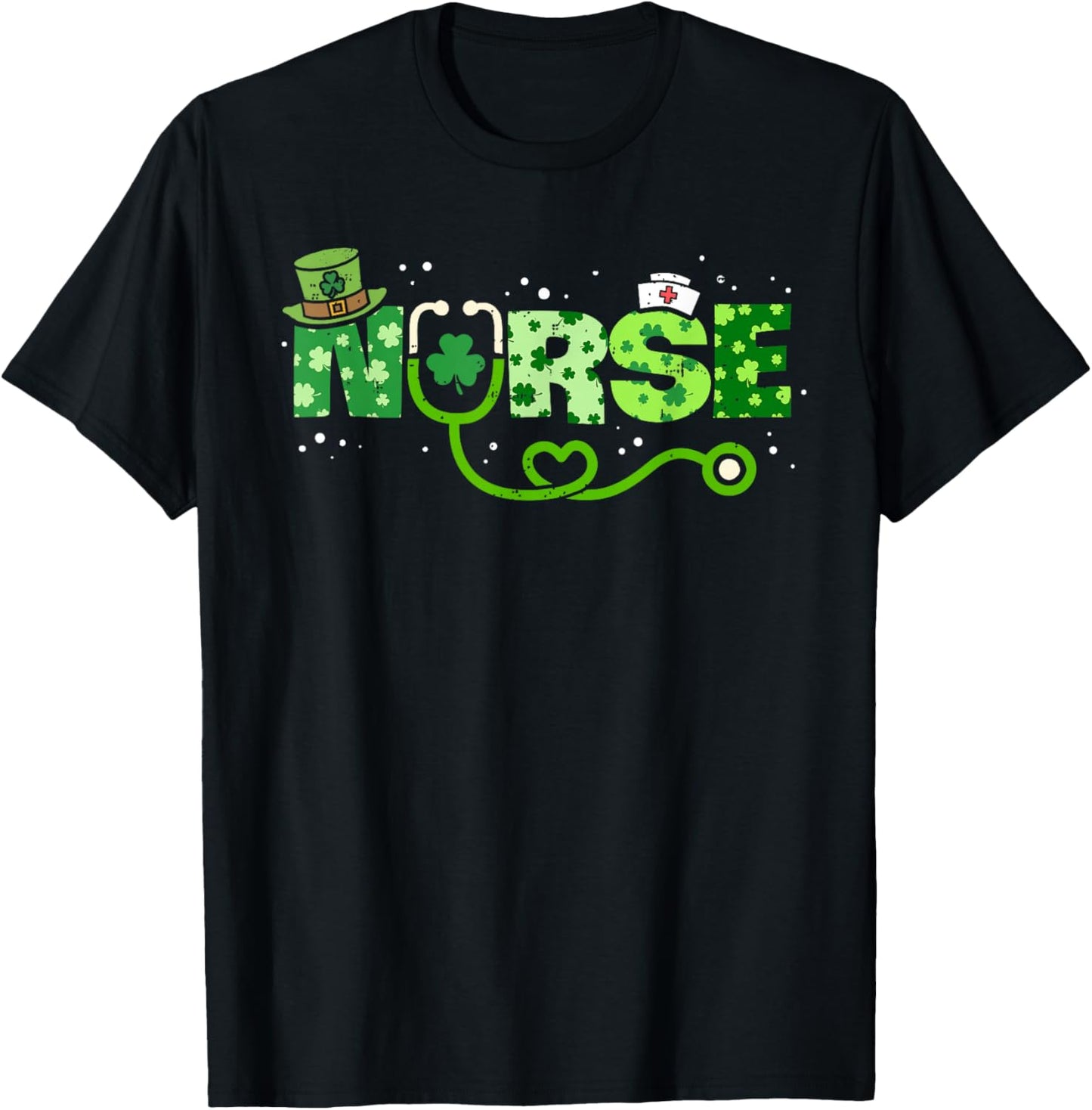 Nurses Shamrock Stethoscope Scrub Top Nurse St Patricks Day T-Shirt - T-Shirt | Black