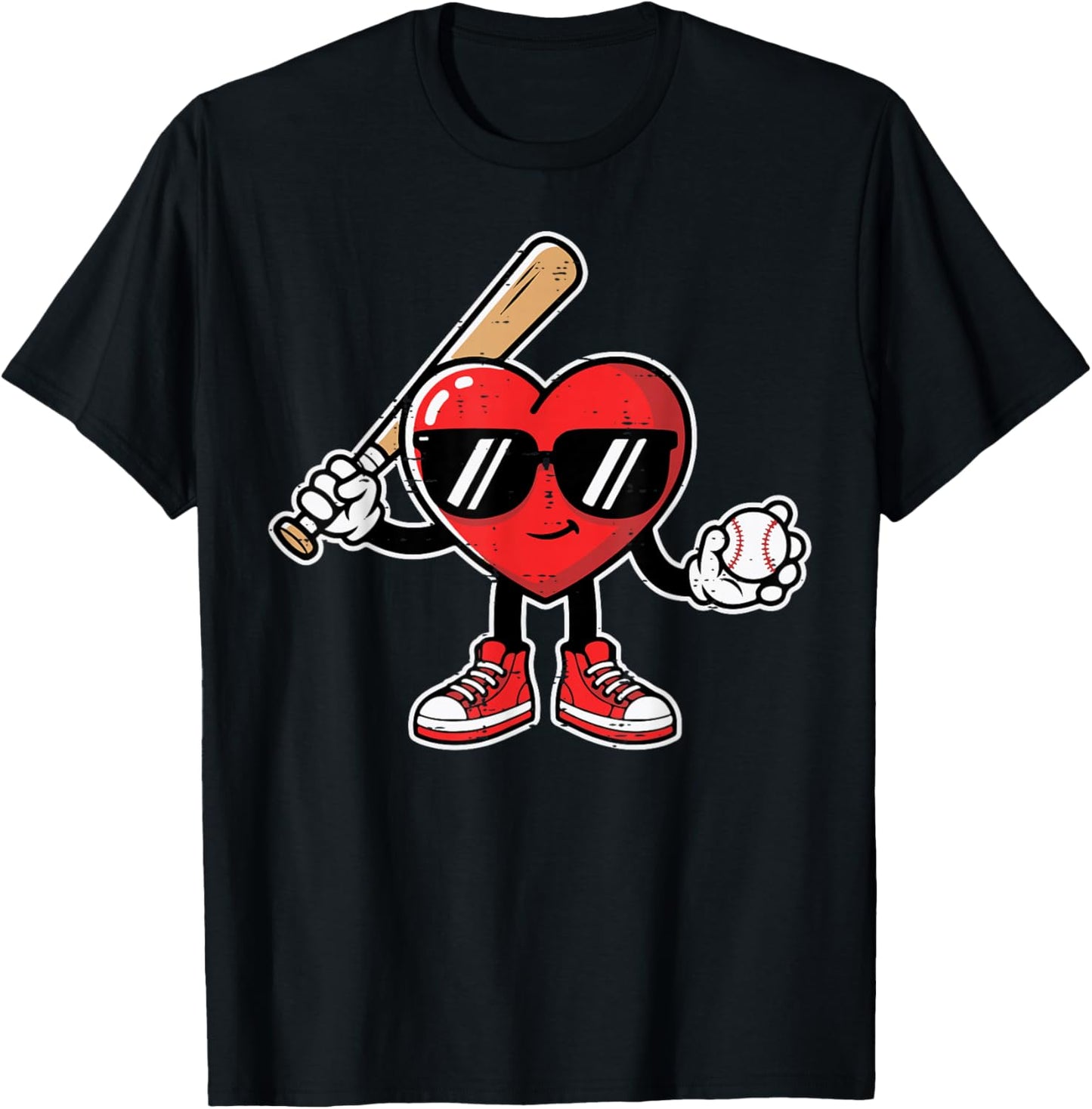 Valentines Day Heart Baseball Player Sports Boys Kids Men T-Shirt - T-Shirt | Black