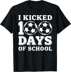 I Kicked 100 Days of School Soccer Sport Boys Kids 100th Day T-Shirt - T-Shirt | Black