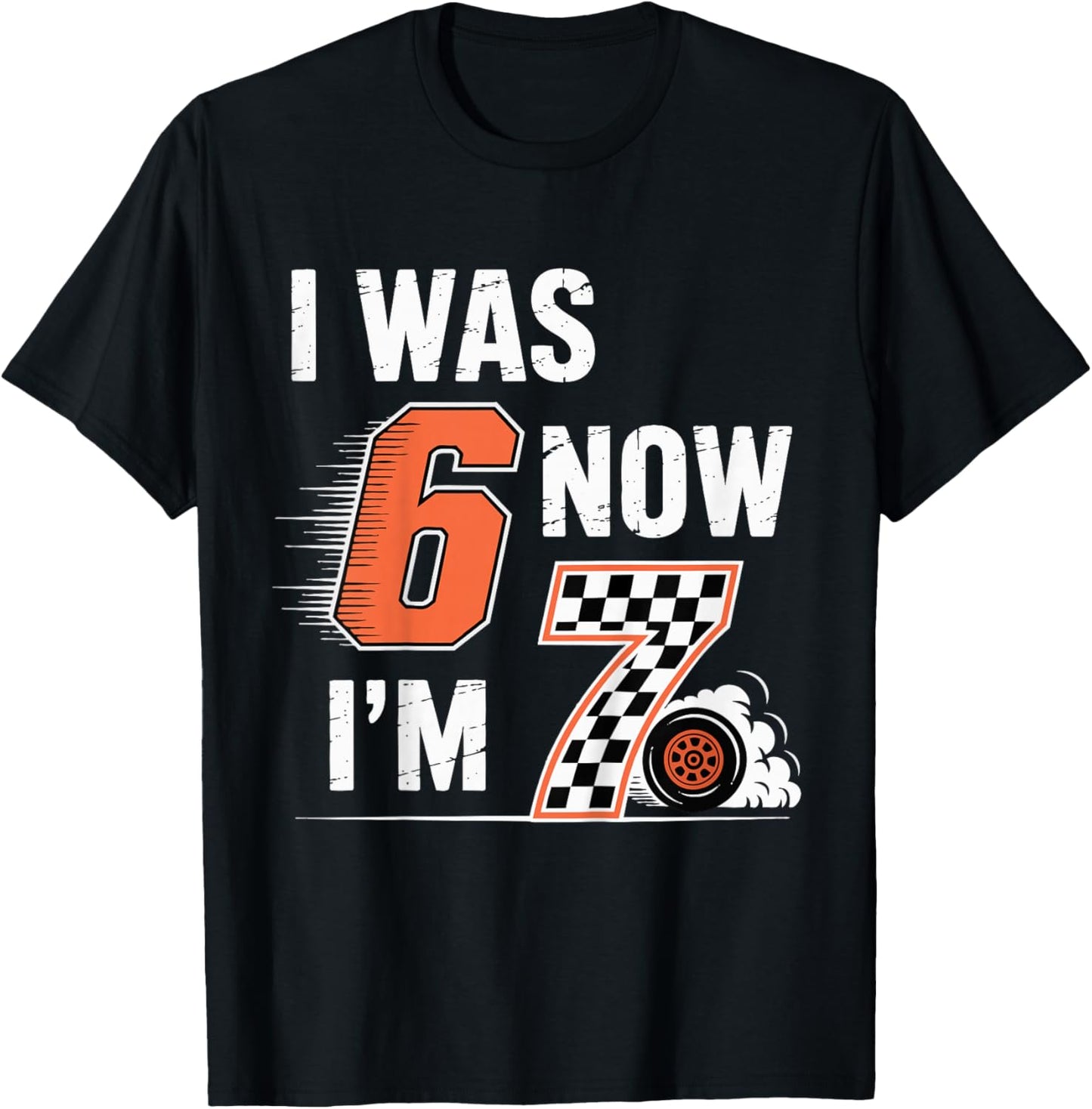 Checkered 7 Years Old Birthday I was 6 Now I'm 7 Bday Boy T-Shirt - T-Shirt | Black