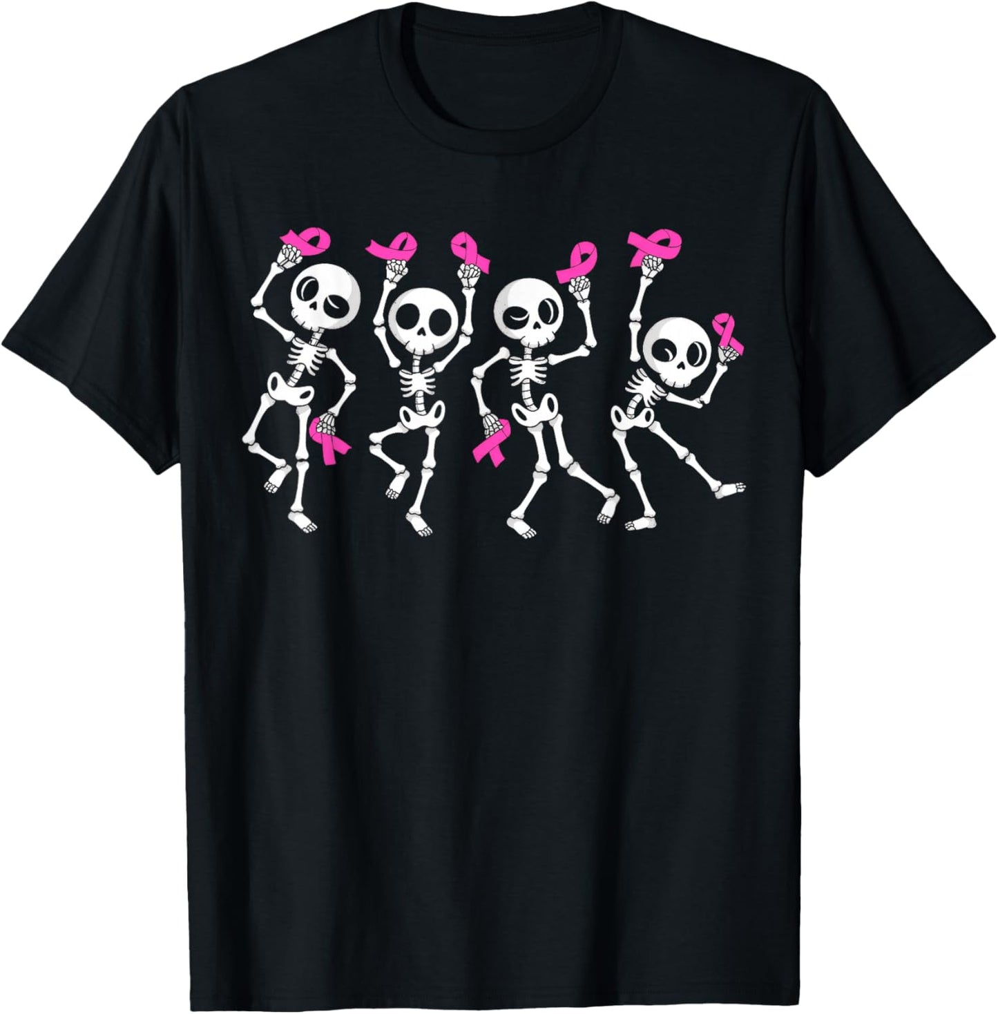 Pink Ribbon Breast Cancer Awareness Skeleton T-Shirt - T-Shirt | Black