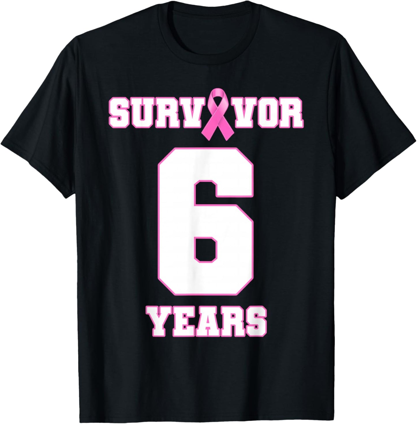 6 Years Breast Cancer Survivor Pink Ribbon T-Shirt - T-Shirt | Black