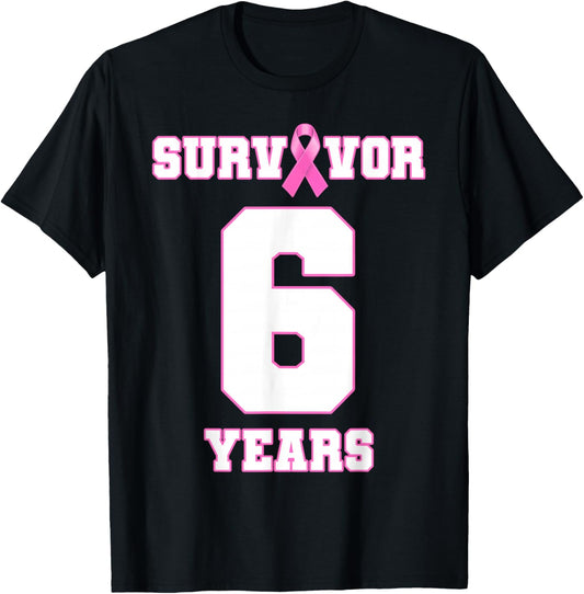 6 Years Breast Cancer Survivor Pink Ribbon T-Shirt - T-Shirt | Black