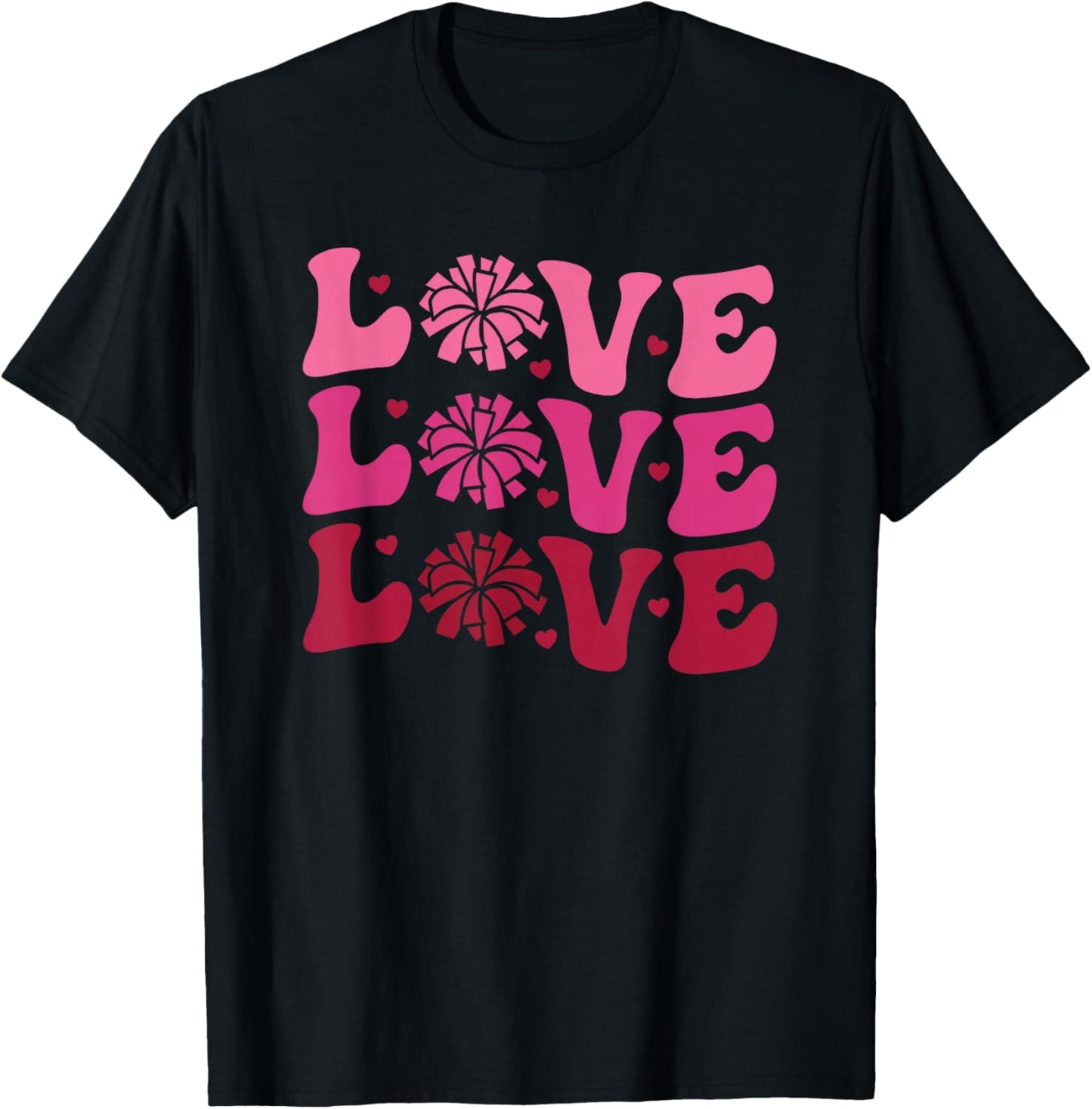 Cheerleader Love Valentine's Day Trendy Cheer Cute Retro T-Shirt - T-Shirt | Black