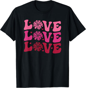 Cheerleader Love Valentine's Day Trendy Cheer Cute Retro T-Shirt - T-Shirt | Black