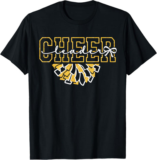 Cheer Leader Era Youth Cheerleader Cheerleading Black Gold T-Shirt - T-Shirt | Black