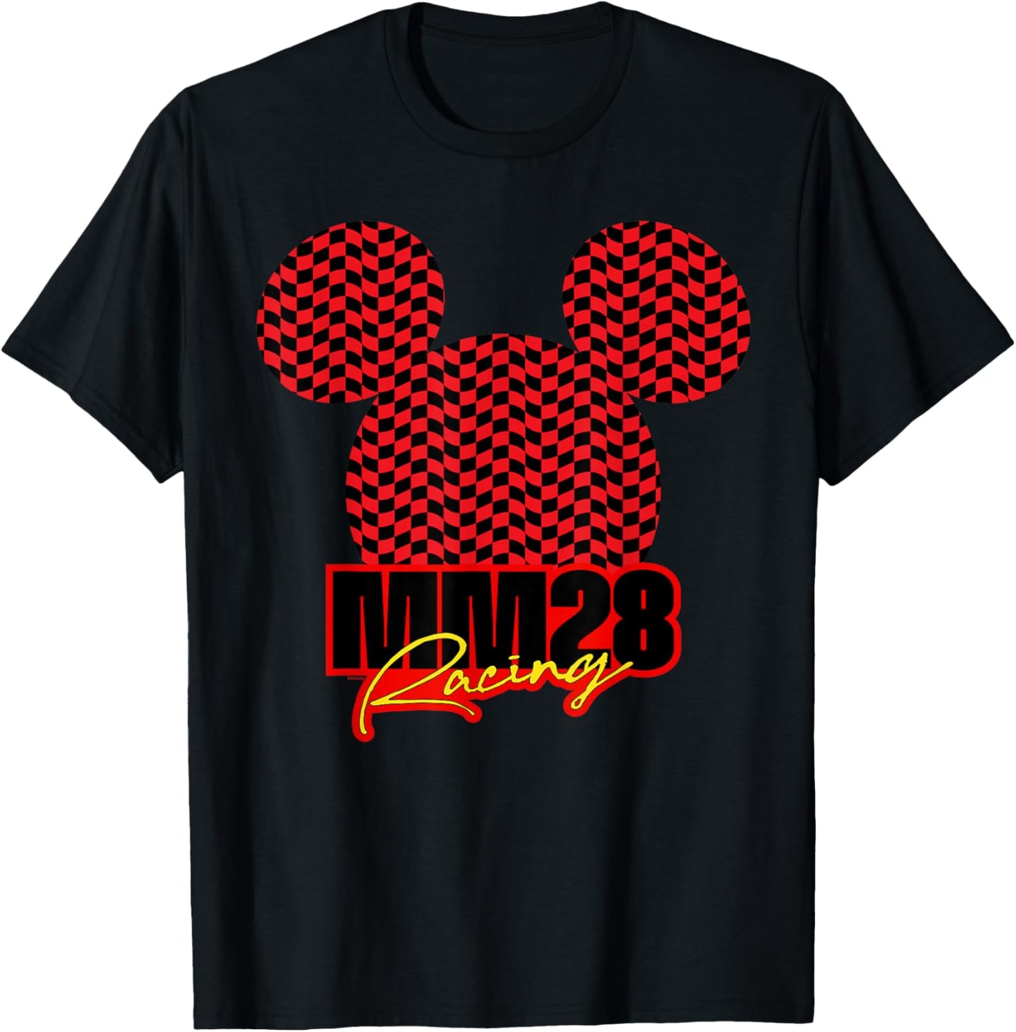 Disney Mickey Mouse MM28 Racing Checkered Flag Race Car Icon T-Shirt - T-Shirt | Black