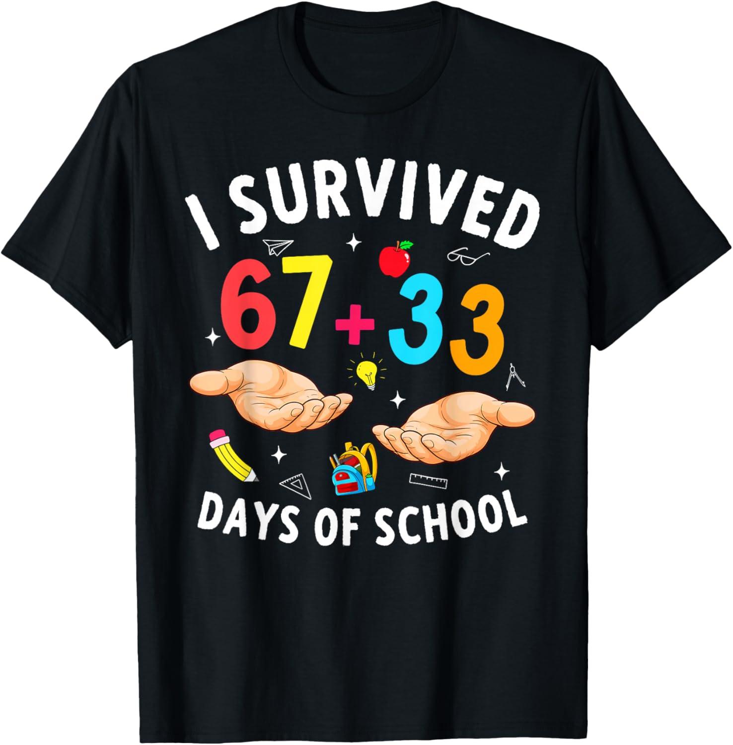I Survived 67 33 Days of School 100 Days Teachers Kids Boys T-Shirt - T-Shirt | Black