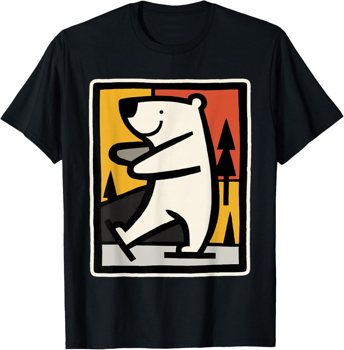 Ice Bear Ice Skating Cartoon Graphic T-Shirt - T-Shirt | Black