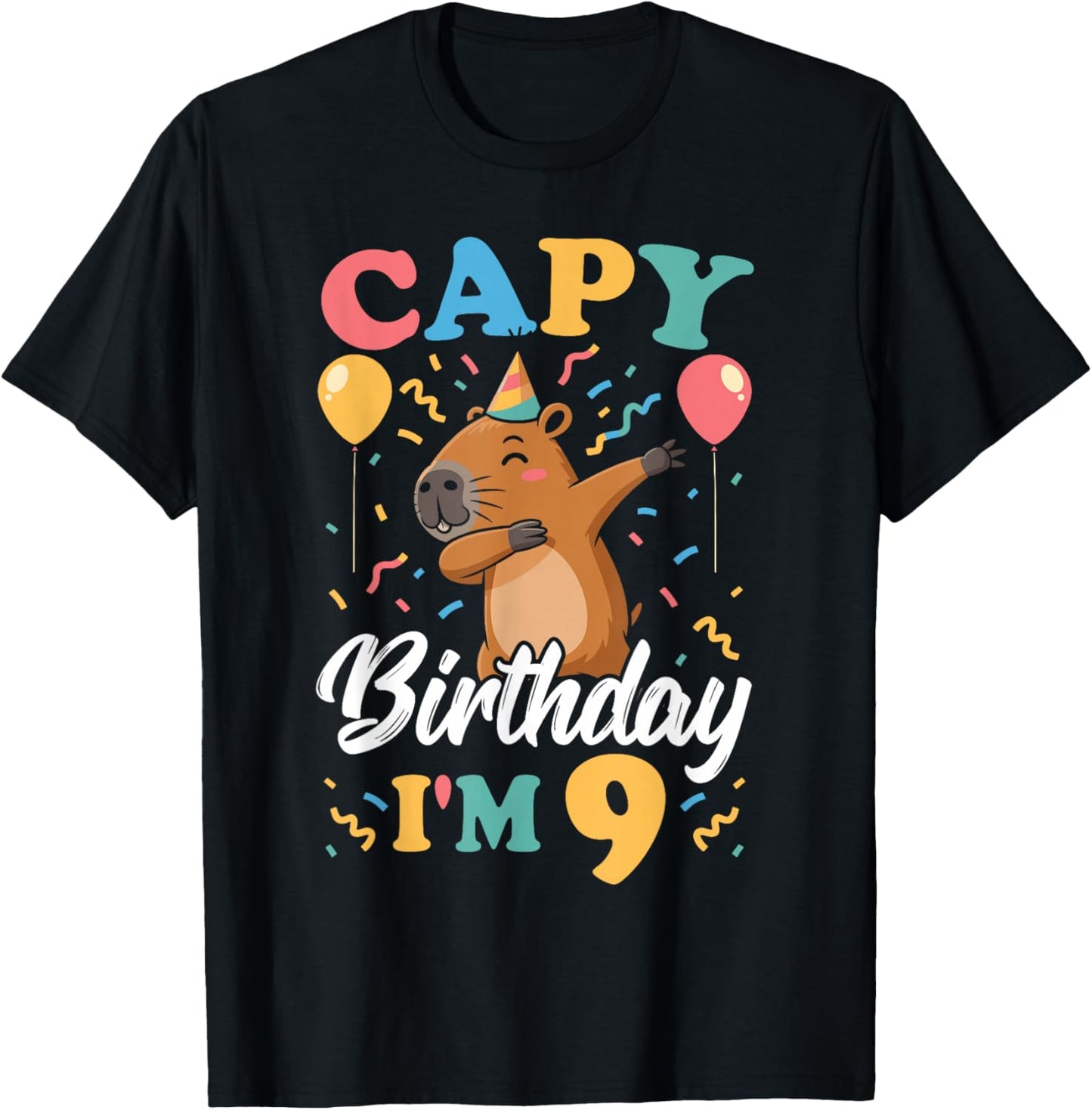 Capy Birthday I'm 9 Birthday Boy Dabbing Capybara T-Shirt - T-Shirt | Black