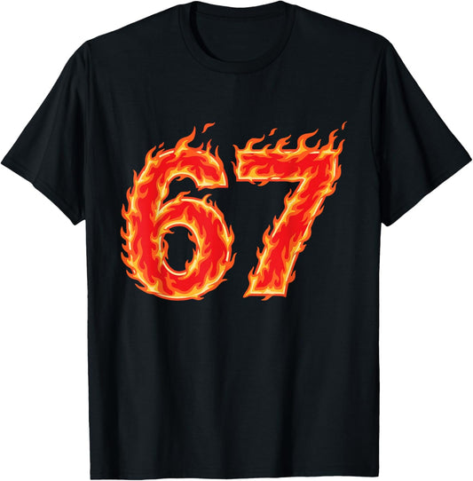 67 Meme Six Seven Flame Fire Funny Gen Alpha Slang T-Shirt - T-Shirt | Black