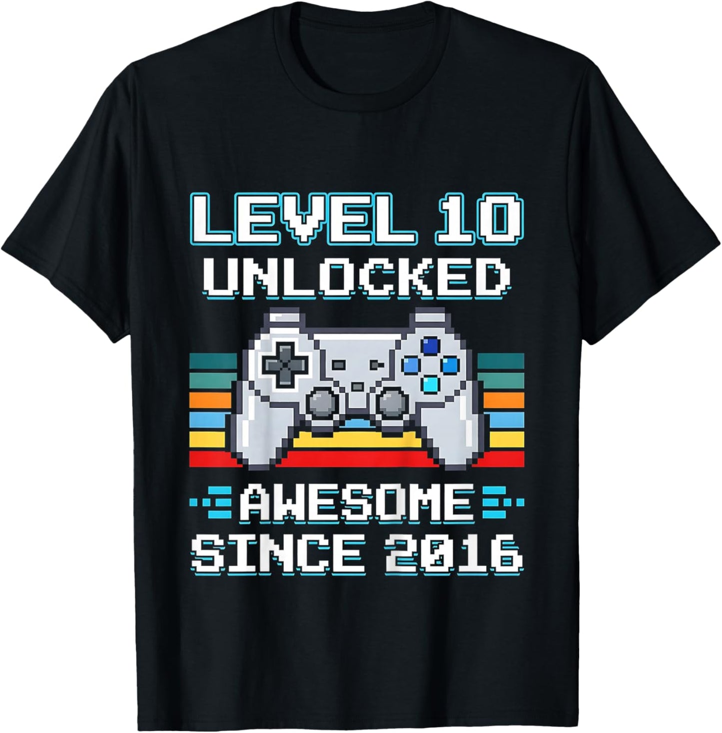 Kids 10th Birthday Gamer Level 10 Unlocked Awesome Since 2016 T-Shirt - T-Shirt | Black