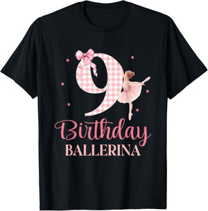 Happy 9th Birthday Ballerina 9 Year Old Girl Dancer Ballet T-Shirt - T-Shirt | Black