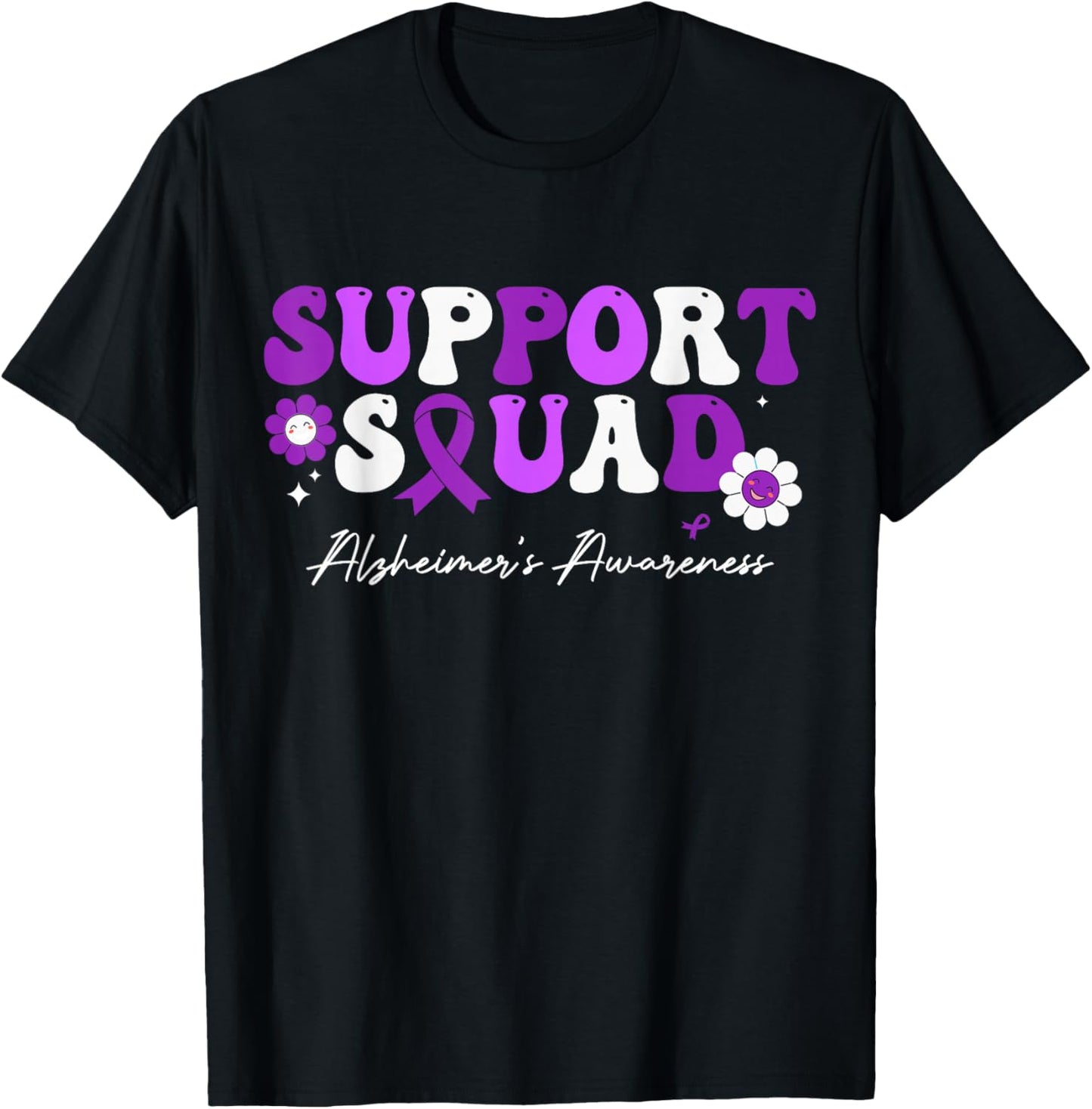 Groovy Support Squad Alzheimer's Awareness White Ribbon T-Shirt - T-Shirt | Black