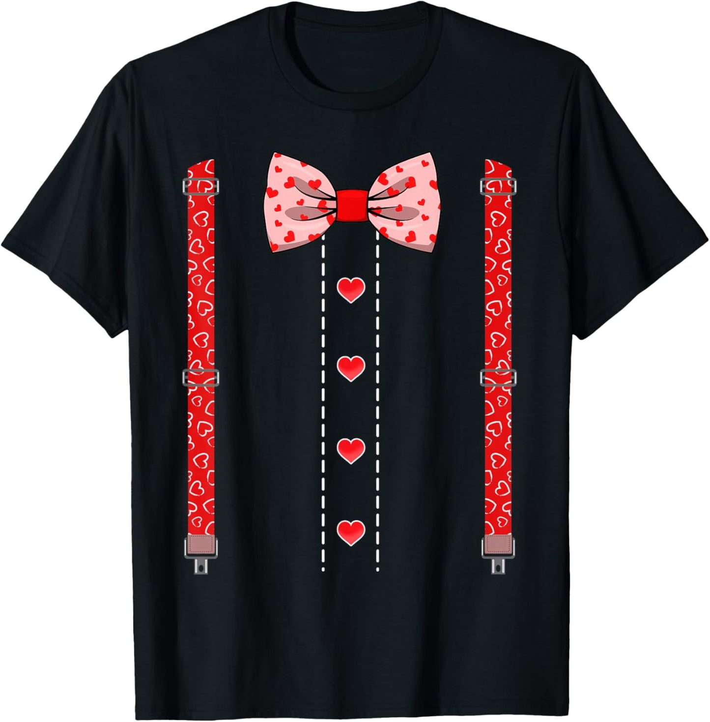 Hearts Bow Tie Suspenders Valentines Day Shirts Kids Boys T-Shirt - T-Shirt | Black