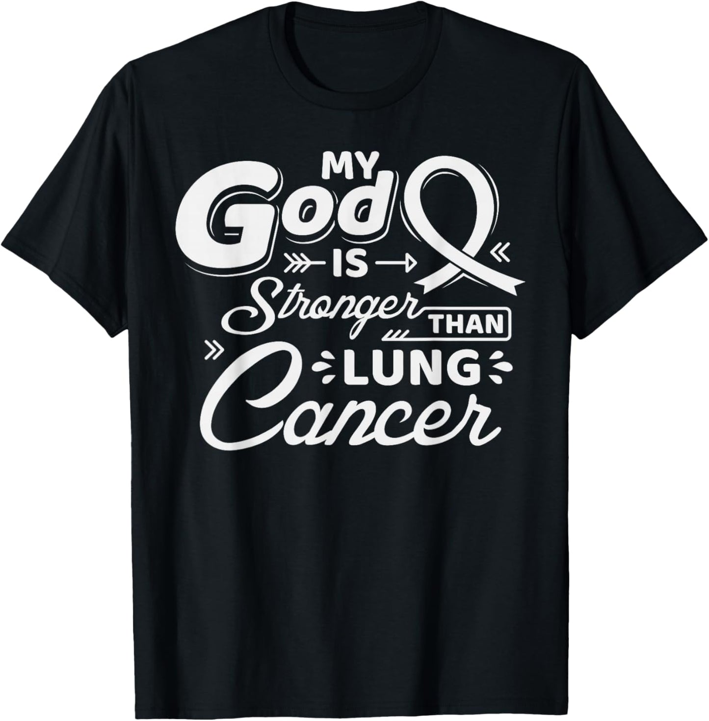 God is Stronger Lung Cancer Month Awareness White Ribbon T-Shirt - T-Shirt | Black