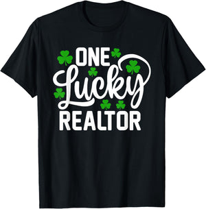 One Lucky Realtor Funny St Patrick's Day Shamrocks T-Shirt - T-Shirt | Black