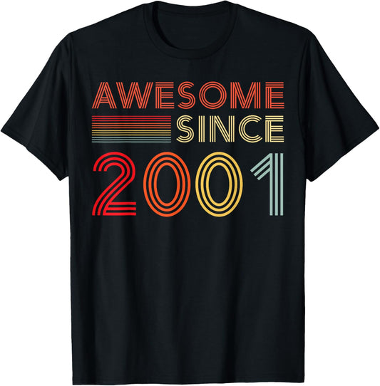 25 Birthday Decorations Men 25yr Awesome 2001 25th Birthday T-Shirt - T-Shirt | Black