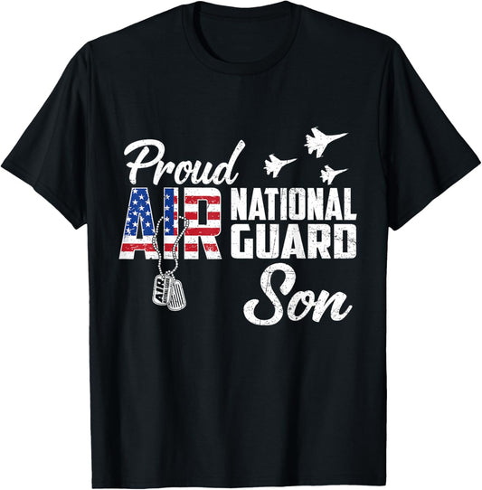 Proud Air National Guard Son Flag US Family Matching T-Shirt - T-Shirt | Black