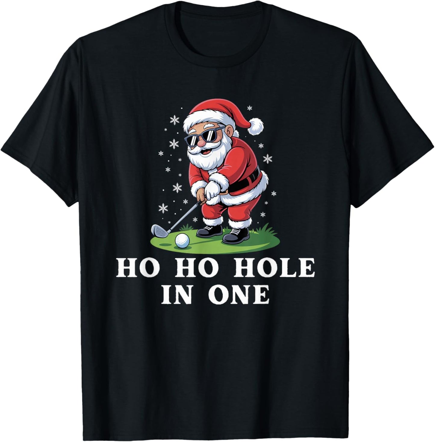 Ho Ho Hole in one Funny Santa Golfing Christmas Golfer T-Shirt - T-Shirt | Black