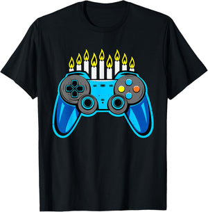 Boys Hanukkah Video Game Dreidel Jewish Menorah Chanukah Kid T-Shirt - T-Shirt | Black