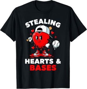 Boys Valentines Baseball Drip Icecream Stealing Hearts Kids T-Shirt - T-Shirt | Black