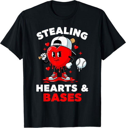 Boys Valentines Baseball Drip Icecream Stealing Hearts Kids T-Shirt - T-Shirt | Black