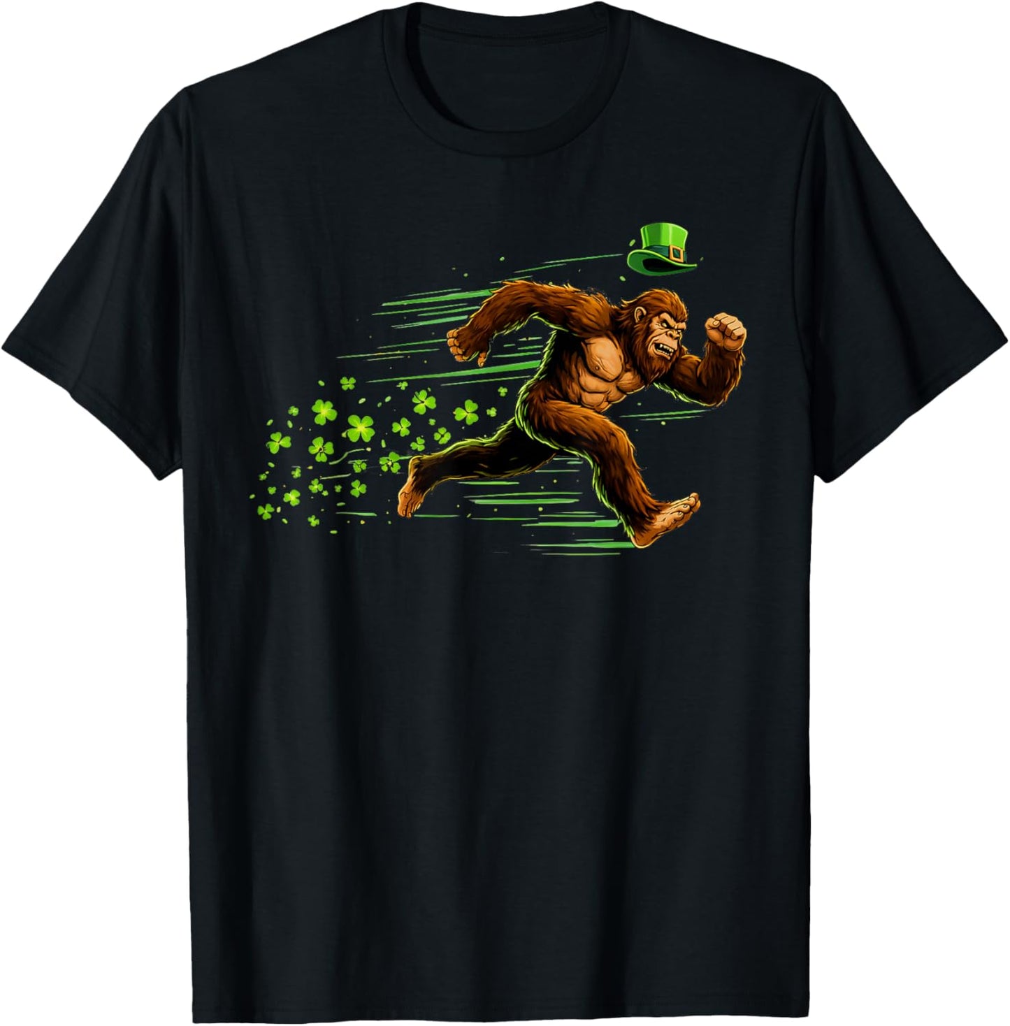 St Patricks Day Bigfoot Sasquatch Shamrock Men Boys Kids T-Shirt - T-Shirt | Black