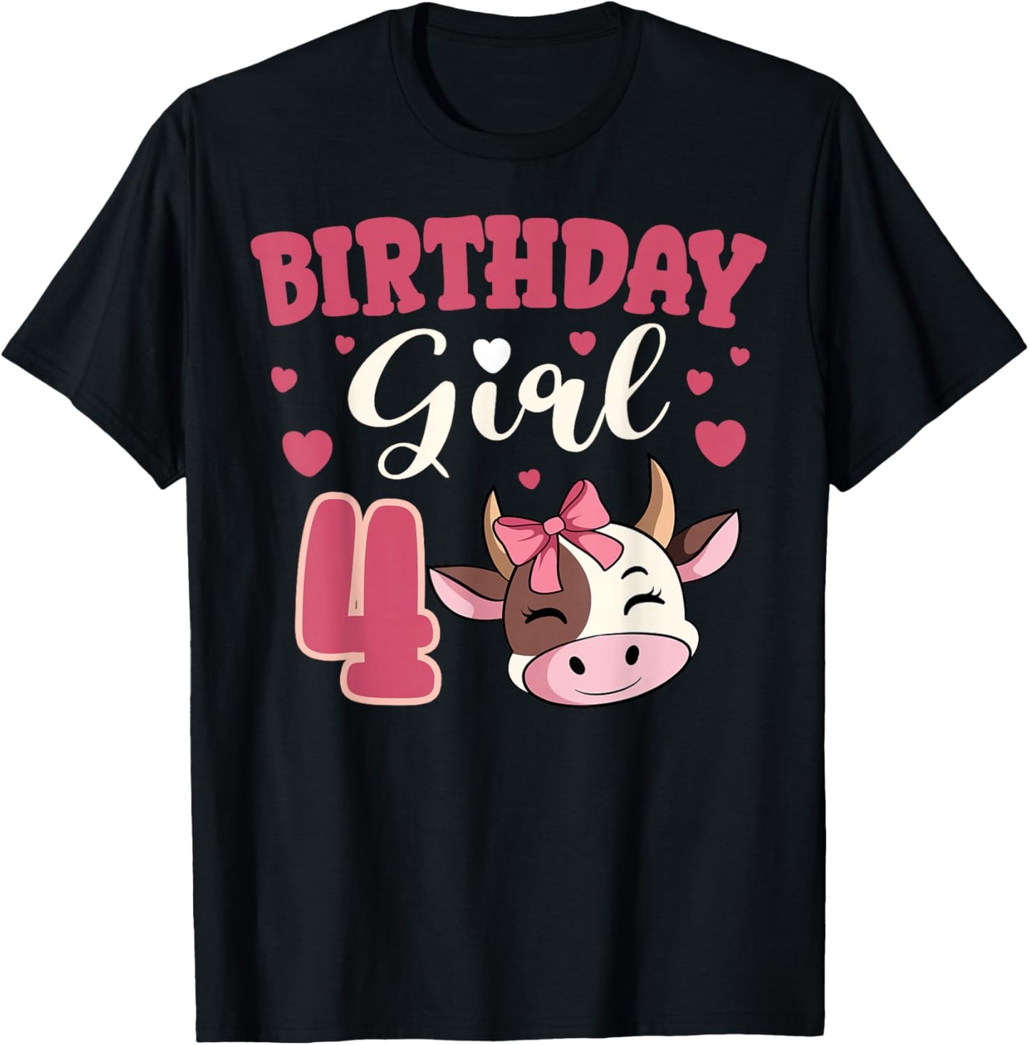 Cow 4th Birthday Girl Party Moo Barn Animal Farmyard Vet T-Shirt - T-Shirt | Black