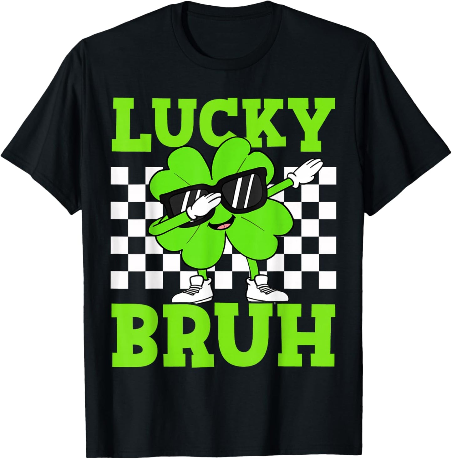 Boys St Patricks Day Kids Lucky Bruh Dabbing Shamrock Clover T-Shirt - T-Shirt | Black
