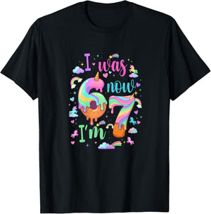 I was 6 Now I'm 7 Meme Unicorn Ice Cream Cone 7th Birthday T-Shirt - T-Shirt | Black