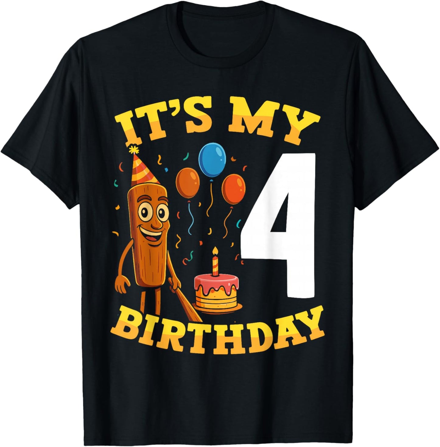 Italian Brainrot It's My Birthday 4 Age 4th Kids Boys Girls T-Shirt - T-Shirt | Black