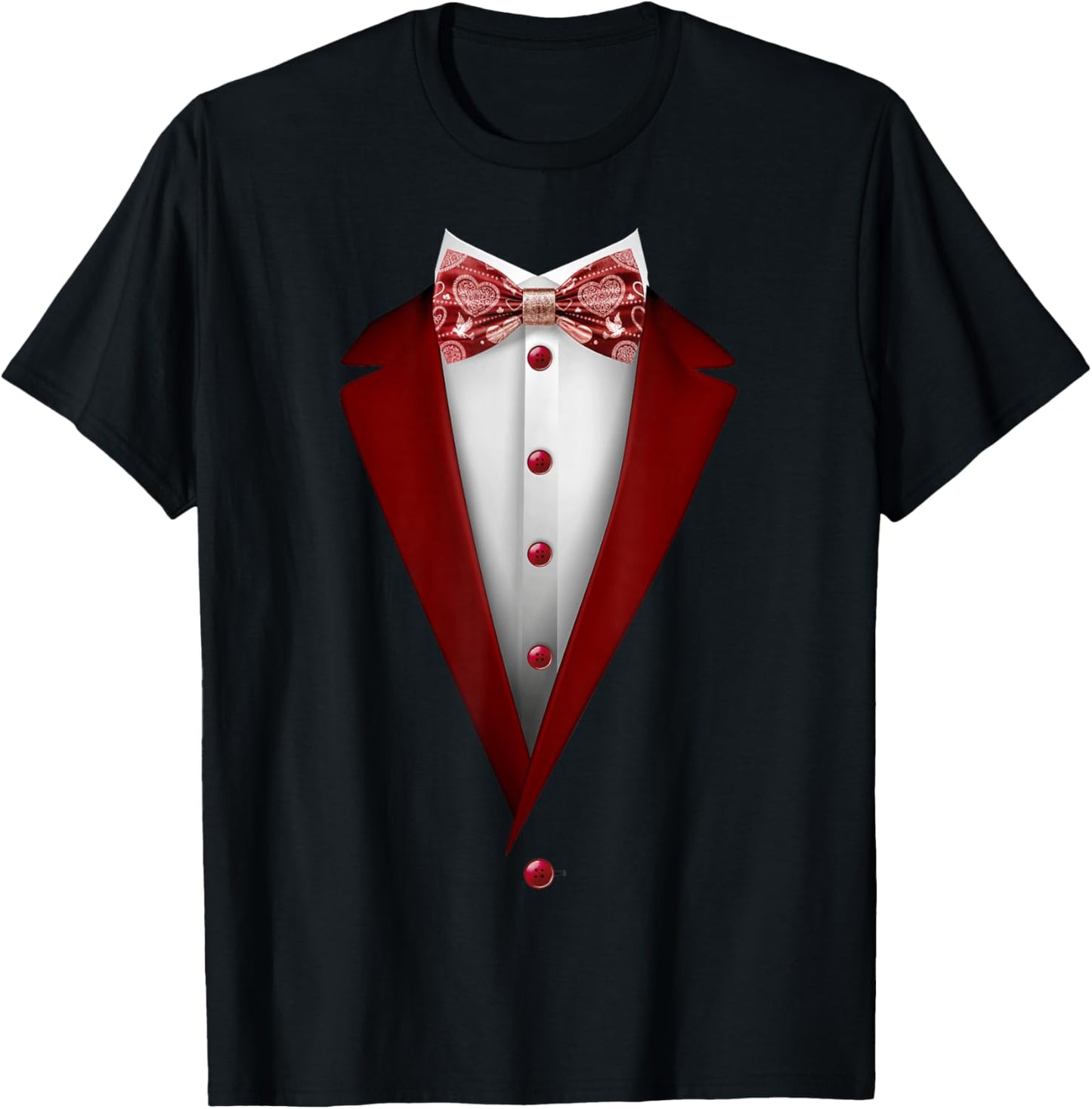 Tuxedo Bow Tie with Cute Hearts for Valentines Day T-Shirt - T-Shirt | Black