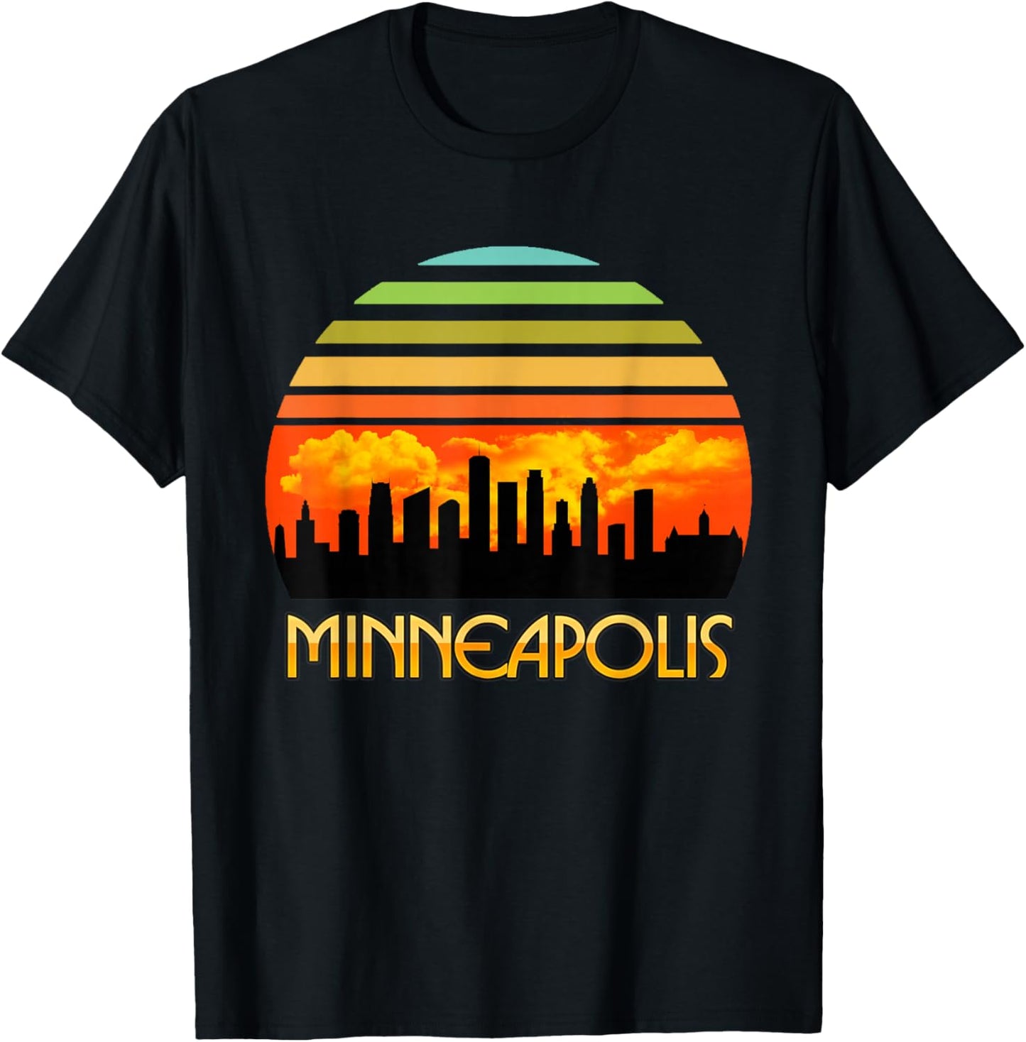 Vintage Retro Sunset Downtown Minneapolis Skyline T-Shirt - T-Shirt | Black