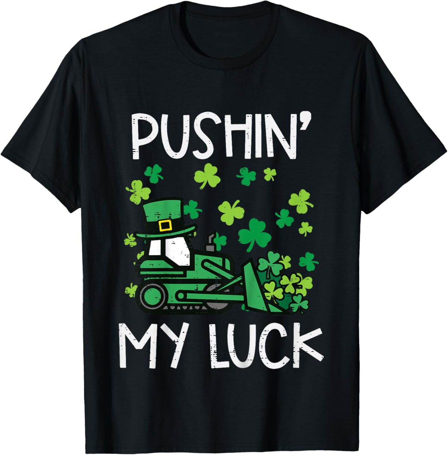 Kids Bulldozer Pushin My Luck St Patricks Paddys Day Boys Kids T-Shirt - T-Shirt | Black