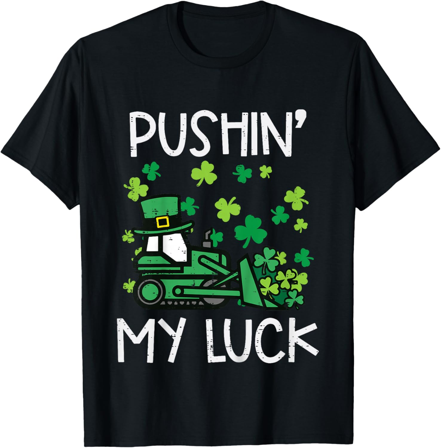 Kids Bulldozer Pushin My Luck St Patricks Paddys Day Boys Kids T-Shirt - T-Shirt | Black