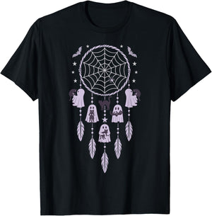 Ghosts Holding Black Cats Halloween Purple Dreamcatcher T-Shirt - T-Shirt | Black