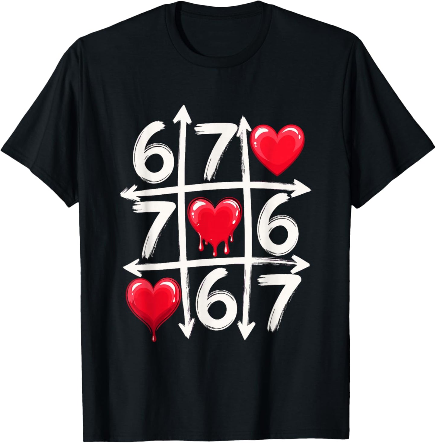 67 Six Seven Tic Tac Toe Hearts Valentines Day Meme T-Shirt - T-Shirt | Black