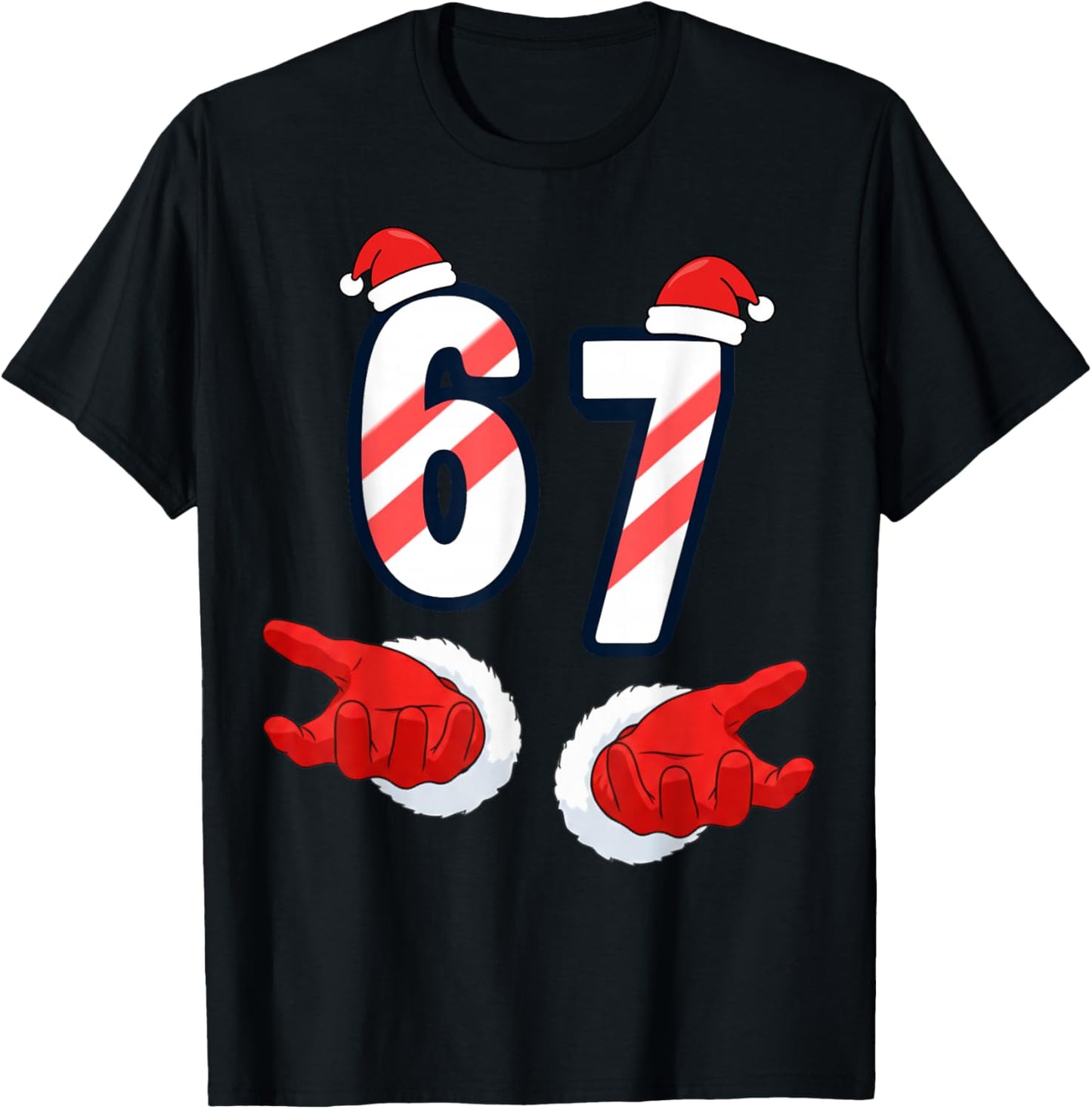 6 7 Meme Christmas Santa Hands 67 Holiday Six Seven T-Shirt - T-Shirt | Black