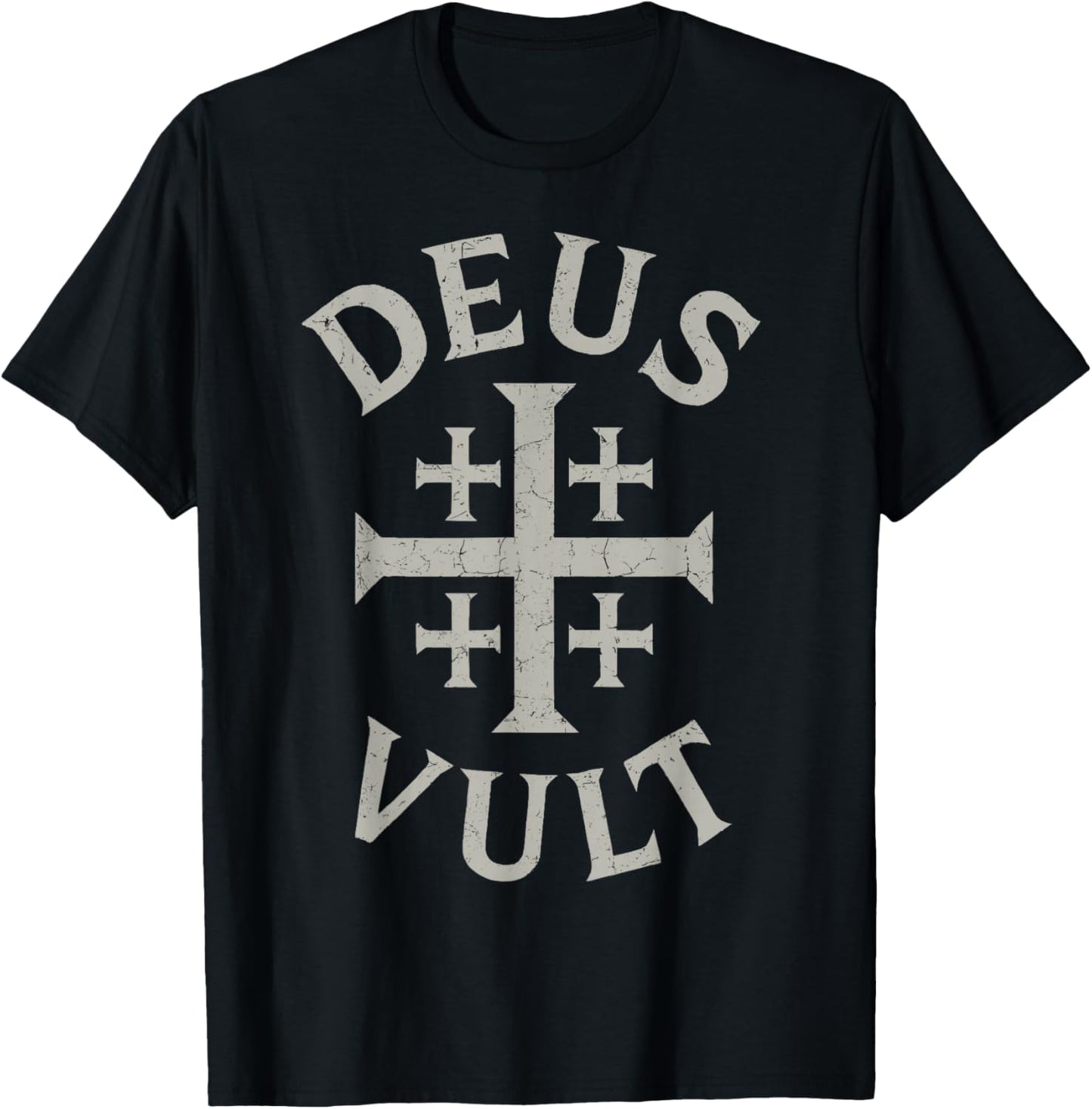 Deus Vult Catholic Knight Templar Crusader Cross Design T-Shirt - T-Shirt | Black