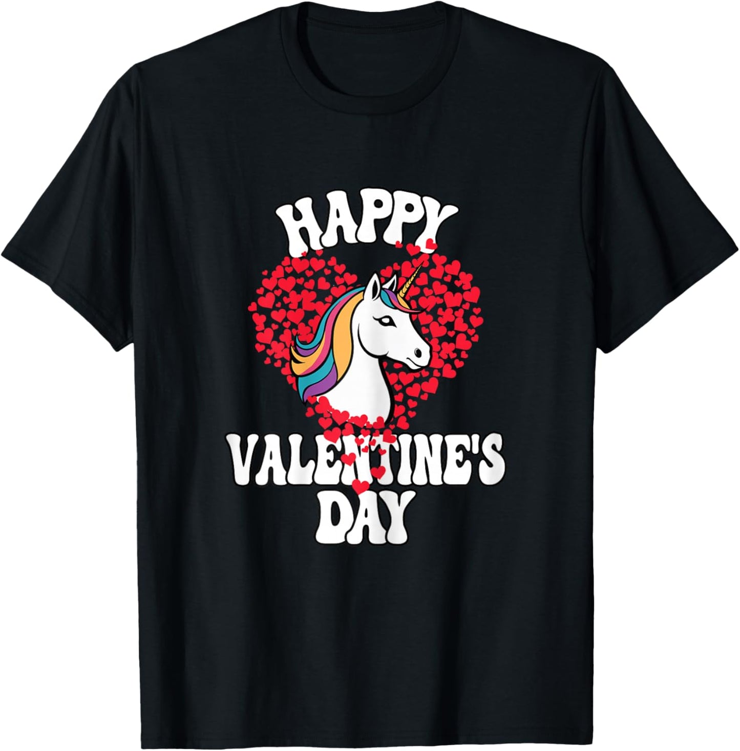 Happy Valentines Day Unicorn Girls Kids T-Shirt - T-Shirt | Black