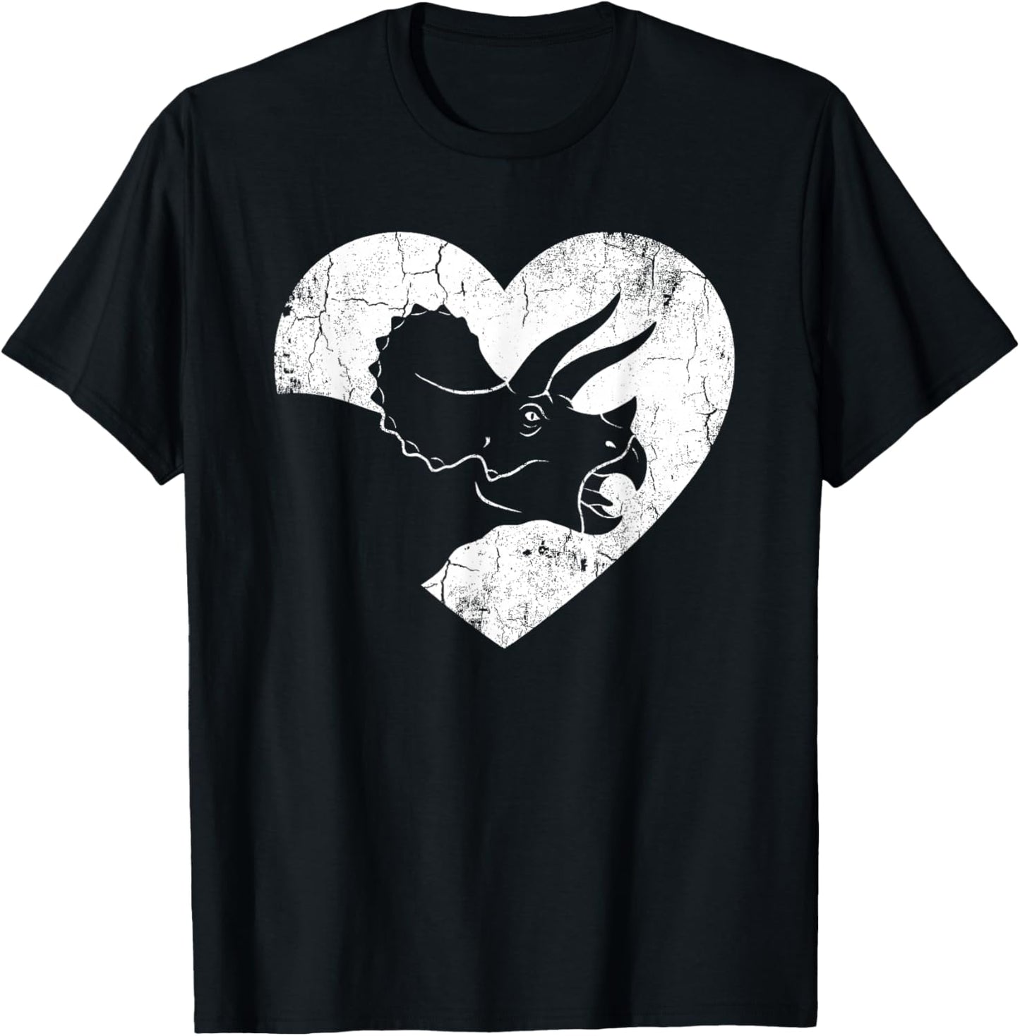 Triceratops Dinosaur Heart Valentine's Day T-Shirt - T-Shirt | Black