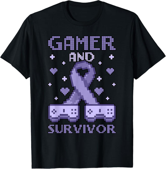 Hodgkins Lymphoma Awareness Gamer and Survivor T-Shirt - T-Shirt | Black