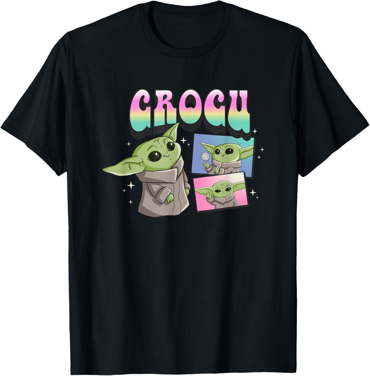 Star Wars The Mandalorian Grogu Retro Pastel Panel T-Shirt - T-Shirt | Black