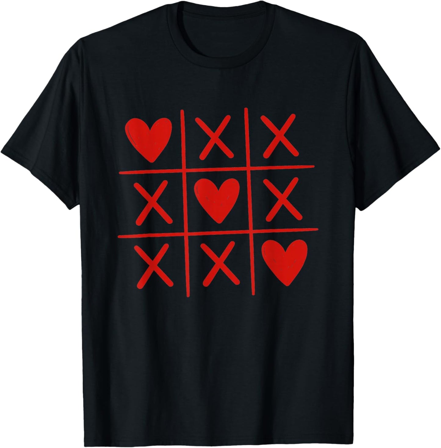 Valentines Hearts Tic Tac Toe Graphic T-Shirt - T-Shirt | Black
