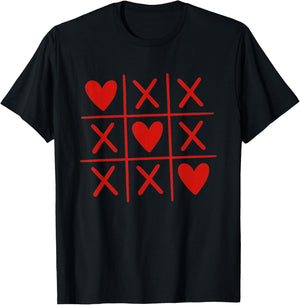 Valentines Hearts Tic Tac Toe Graphic T-Shirt - T-Shirt | Black