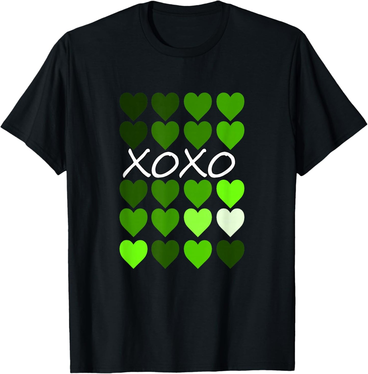 Green Color XO-Hearts Green Graphic T-Shirt - T-Shirt | Black